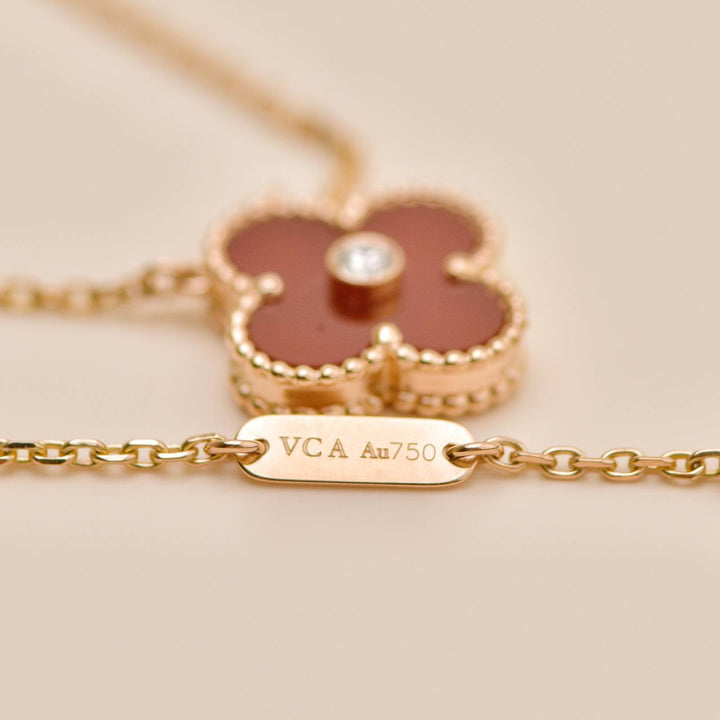 Preloved Authentic Van Cleef 2011 Holiday Pendant Carnelian Diamond 18K Rose Gold