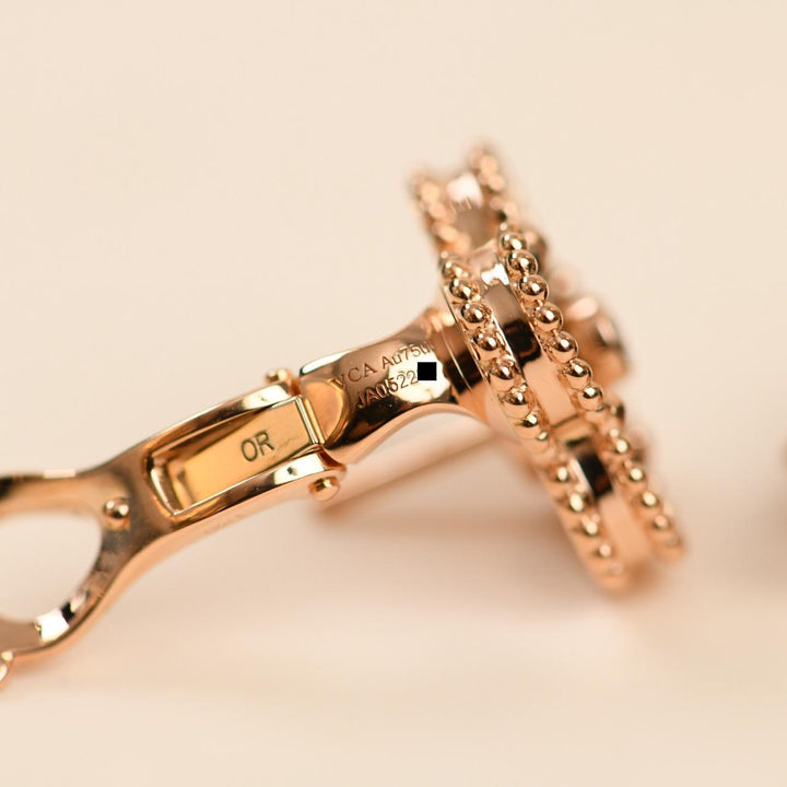 Preowned Van Cleef & Arpels Vintage Alhambra Limited Edition Onyx Diamond Gold Earrings