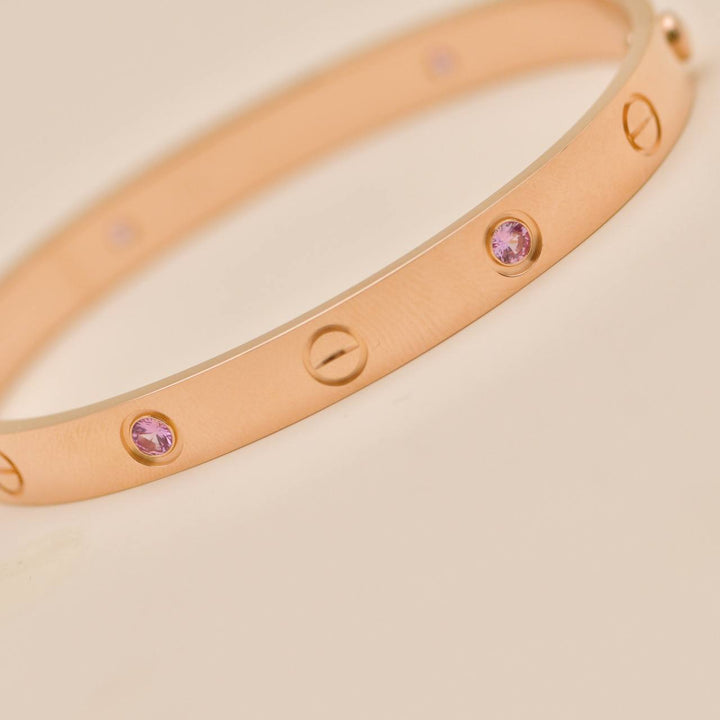 Used Authentic Full set Cartier Love 4 Pink Sapphire Bracelet 18K Rose Gold