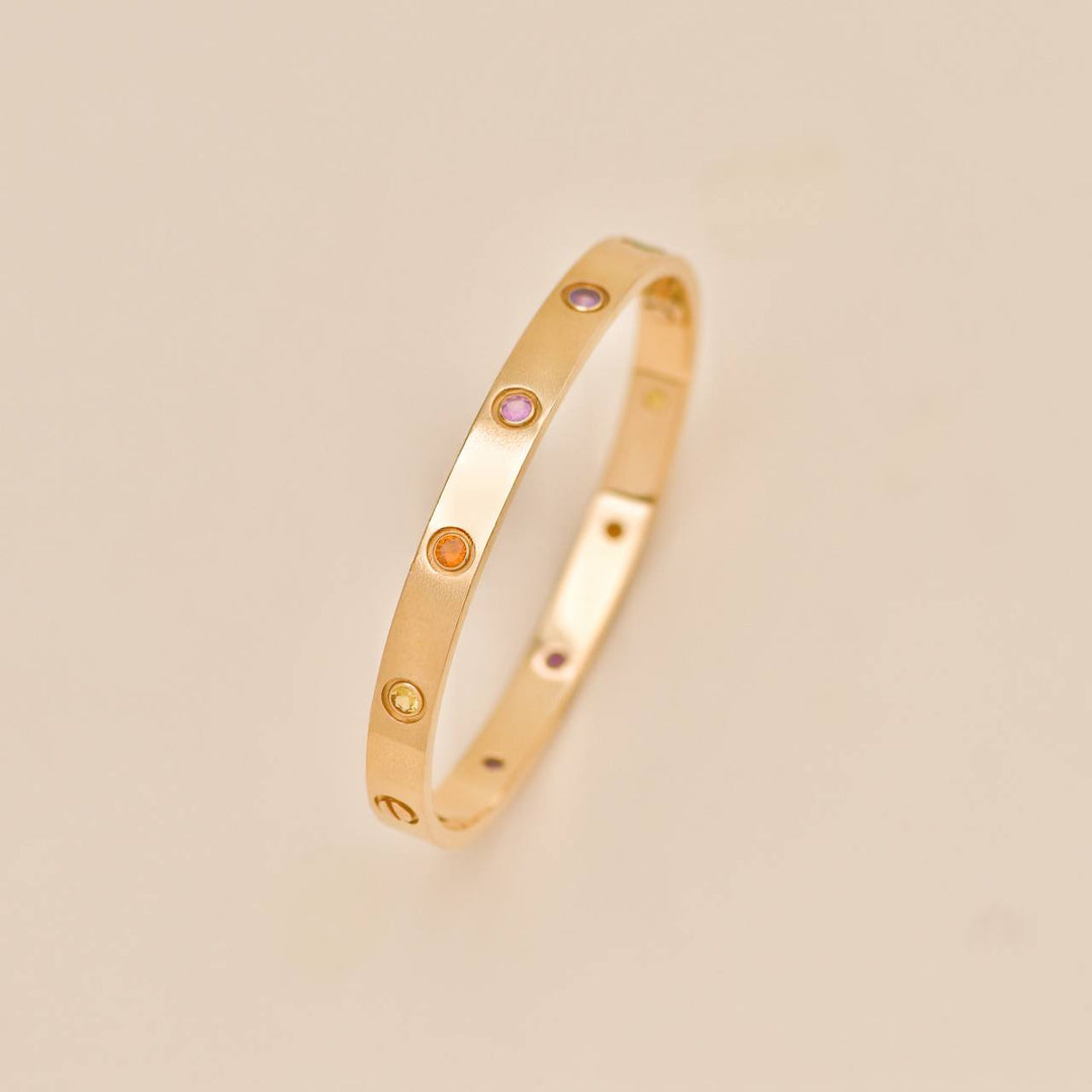 Second Hand Full Set Authentic Cartier Love Rainbow Multi Gem Bracelet 18K Rose Gold Size 17
