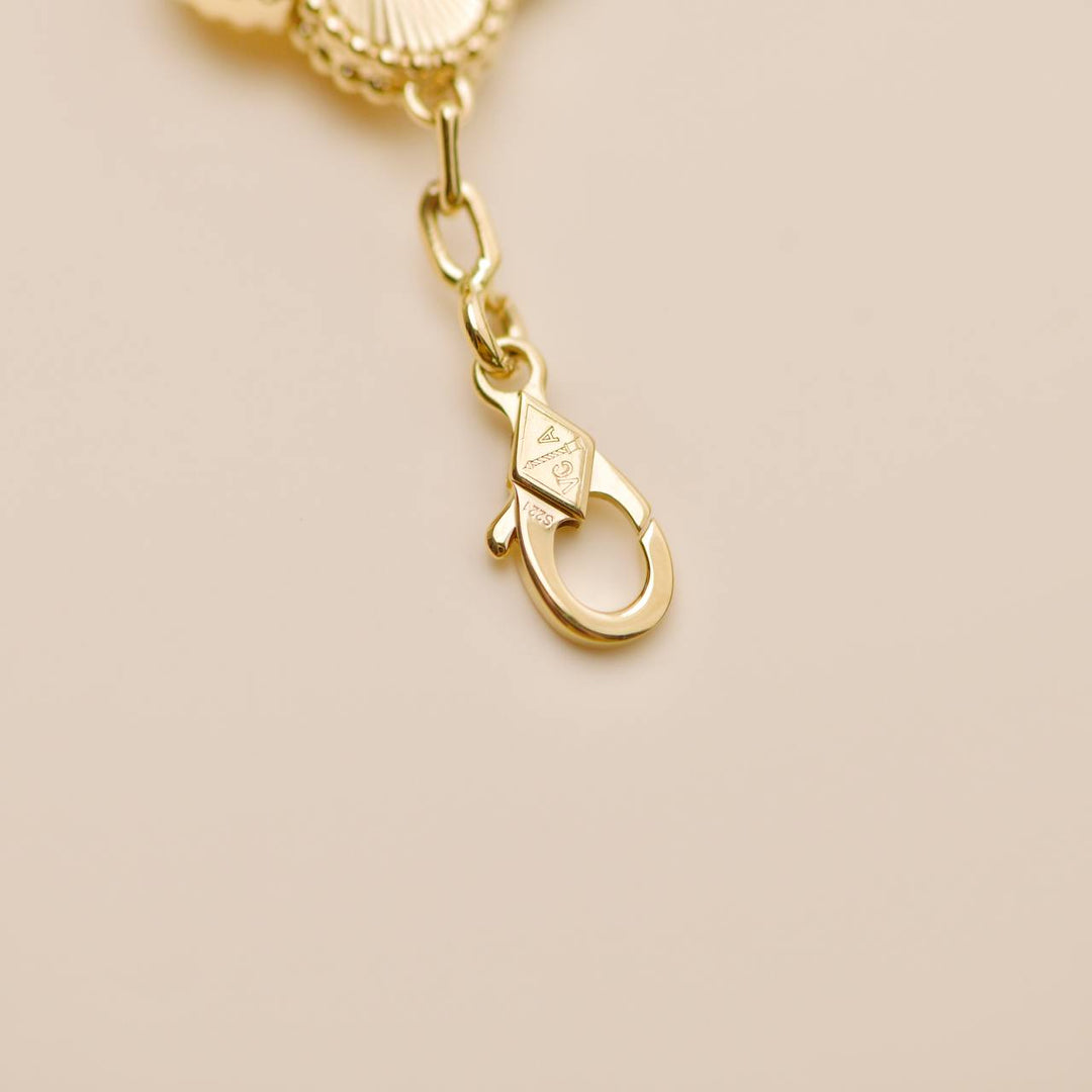 Authentic Van Cleef & Arpels Vintage Alhambra Bracelet Guilloché 5 Motifs 18K Yellow Gold