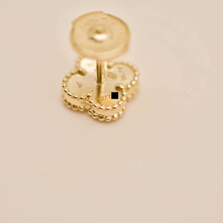 Authentic VCA Sweet Alhambra Mother of Pearl 18K Yellow Gold Stud Earrings