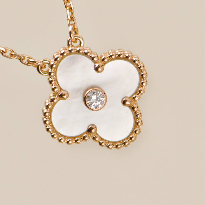 Van Cleef & Arpels Alhambra 2012 Holiday Necklace Diamond Mother of Pearl