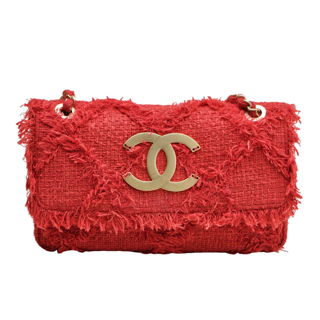 Preloved Authentic Chanel Nature Flap Bag Red Fringe Tweed Medium