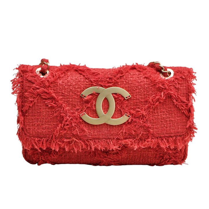 Preloved Authentic Chanel Nature Flap Bag Red Fringe Tweed Medium