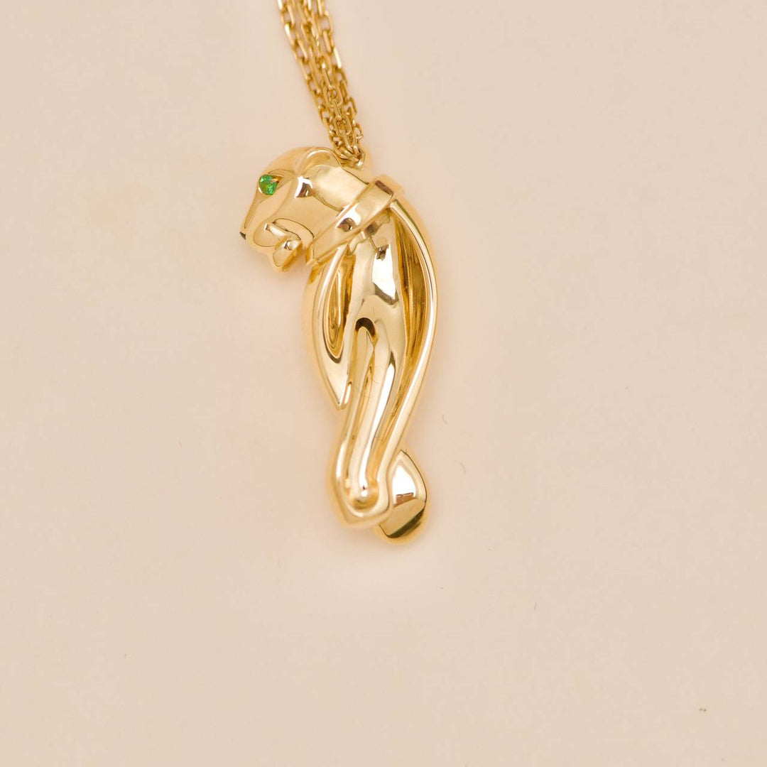 Authentic Cartier Panthère Tsavorite Onyx 18K Yellow Gold Pendant Necklace