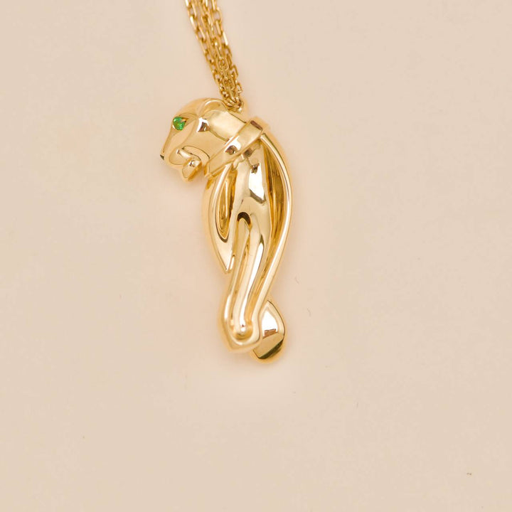 Authentic Cartier Panthère Tsavorite Onyx 18K Yellow Gold Pendant Necklace
