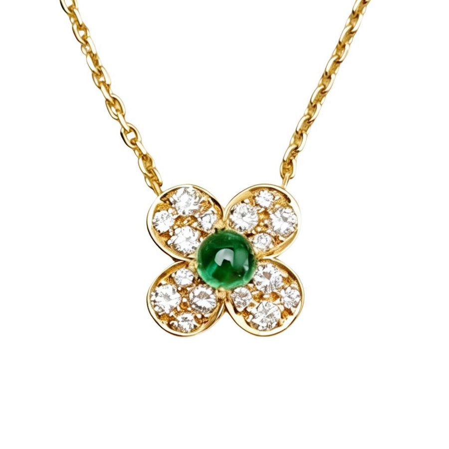 Preloved Authentic Van Cleef & Arpels Vintage Trèfle Emerald Diamond Necklace