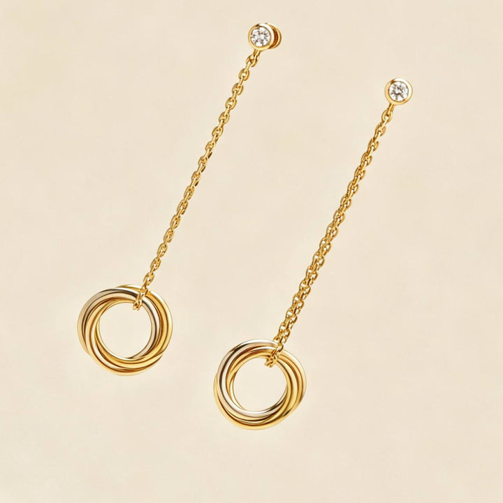 Preowned Cartier Trinity Diamond Earrings 18K Yellow Rose and White Gold