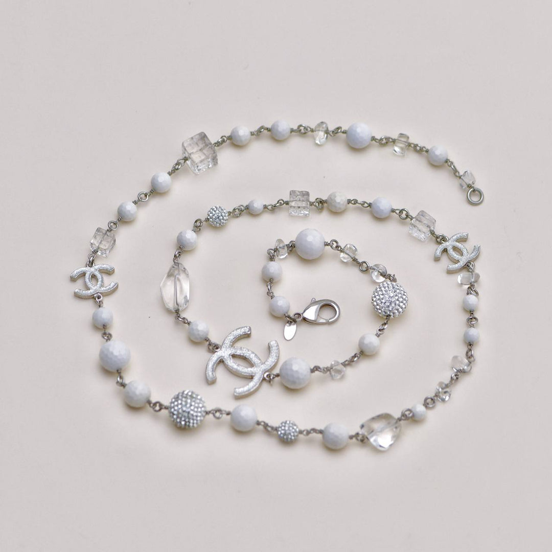 Preowned Chanel CC Crystal Pearl & Cube Long Necklace