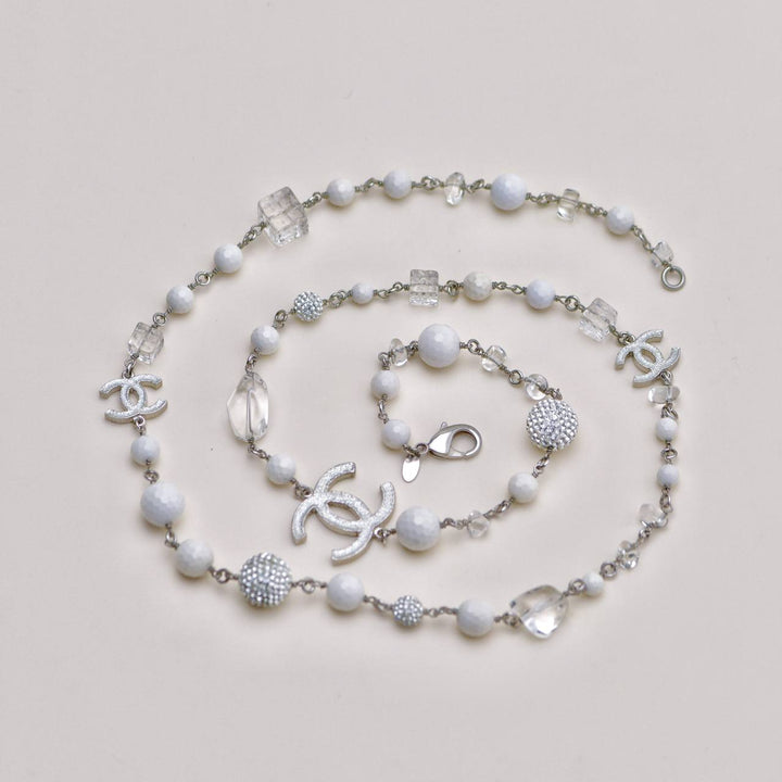 Preowned Chanel CC Crystal Pearl & Cube Long Necklace
