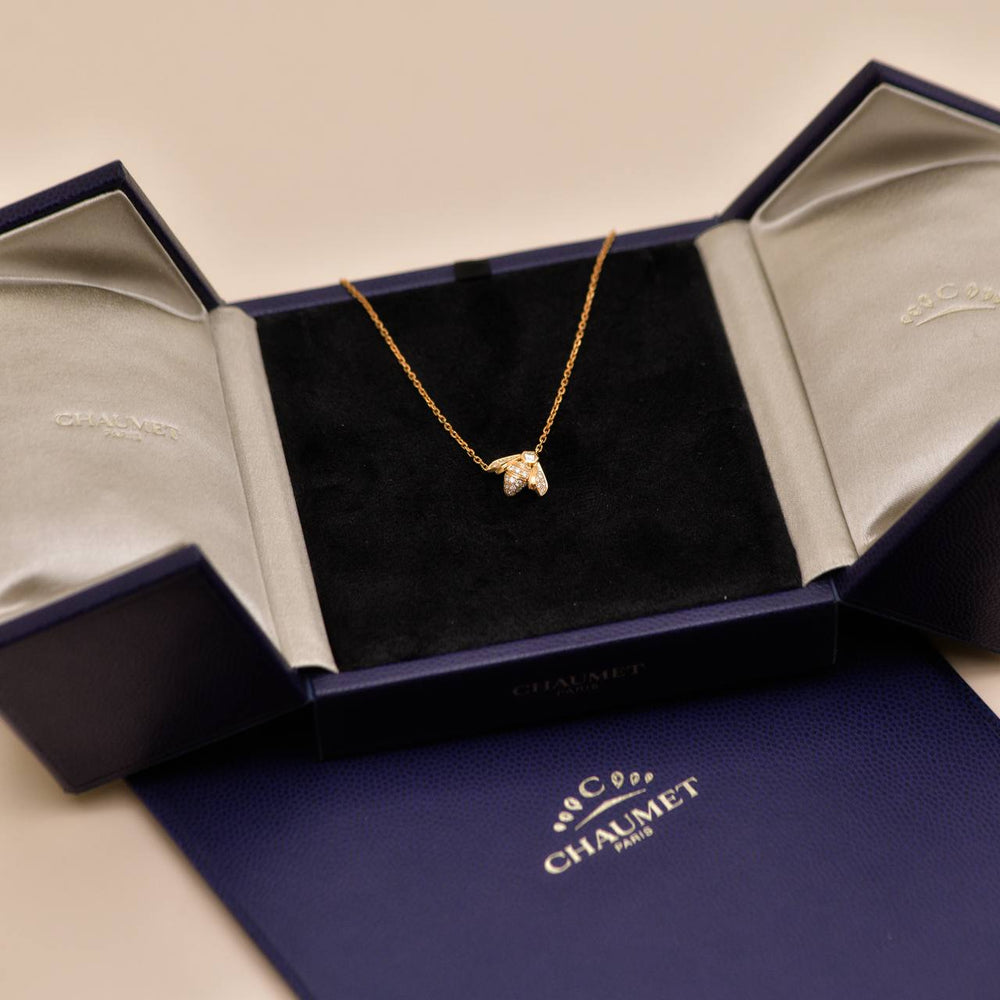 Authentic Full set Preowned Chaumet Bee de Chaumet Diamond Necklace 18K Yellow Gold