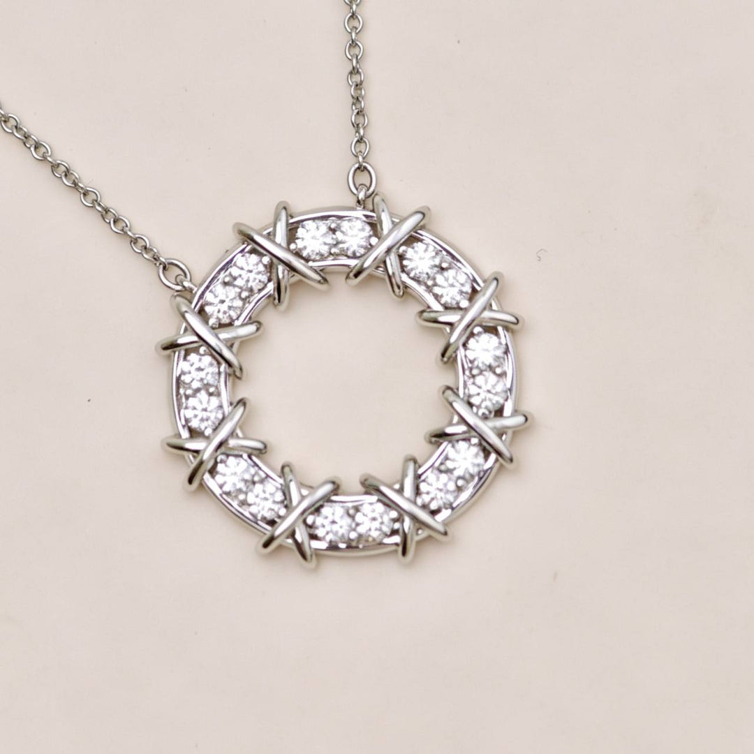 Authentic Preowned Tiffany & Co. Platinum Diamond Sixteen Stone Circle Pendant Necklace