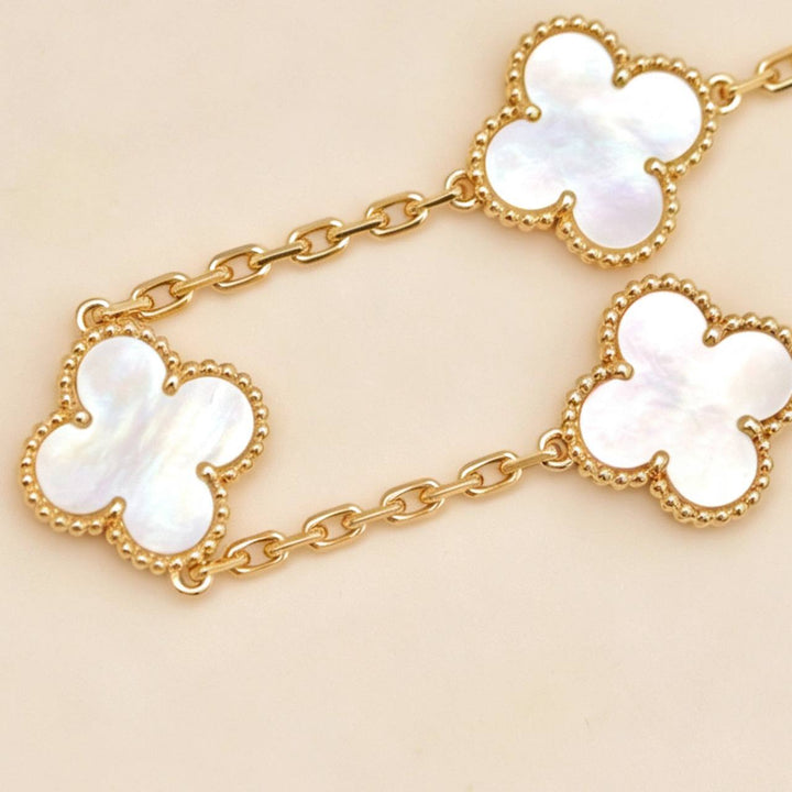 Preowned Authentic Van Cleef Vintage Alhambra 5 Motif Mother of Pearl Bracelet 18K Yellow Gold