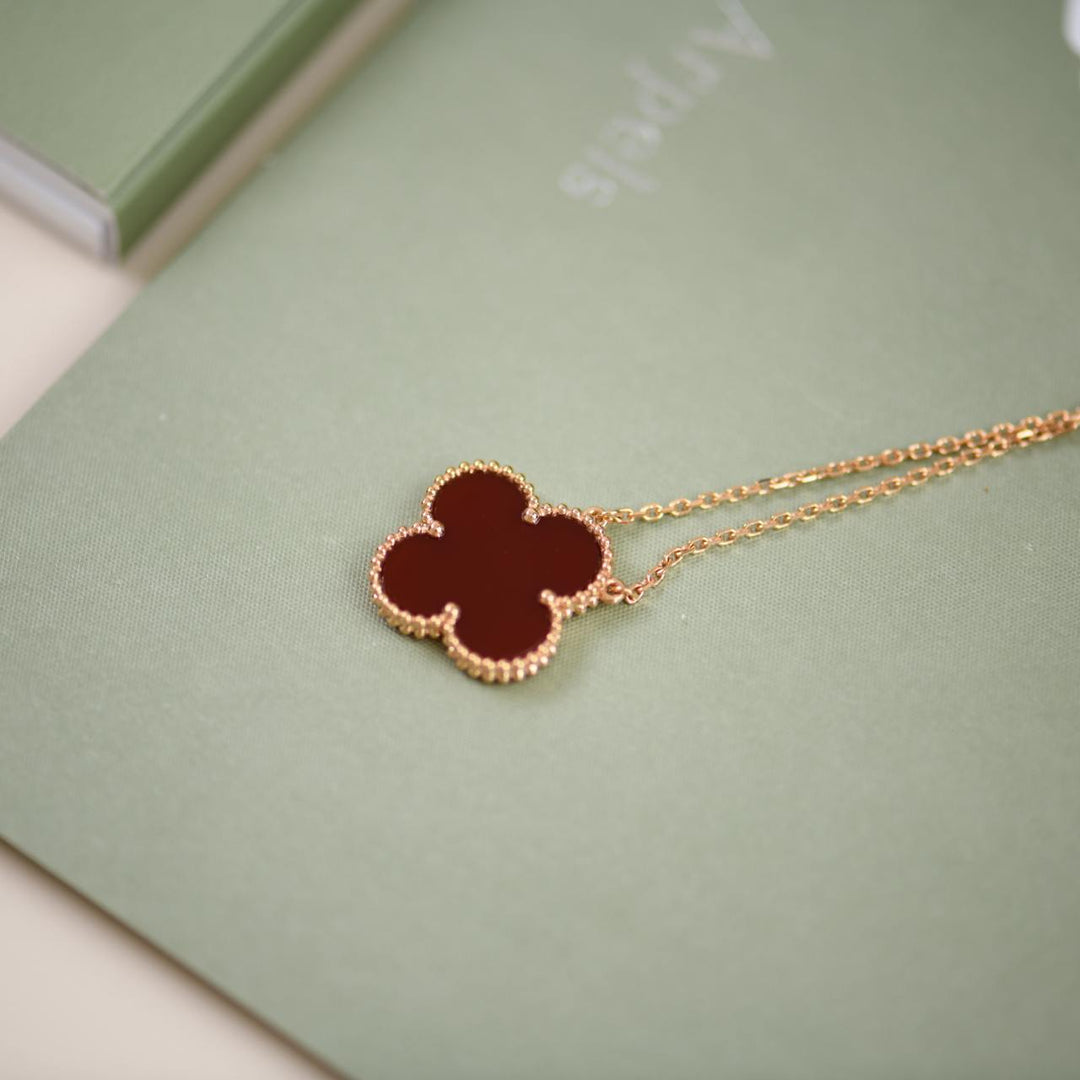 Preloved Van Cleef Alhambra Prince Edition Carnelian 18k Rose Gold Pendant Necklace