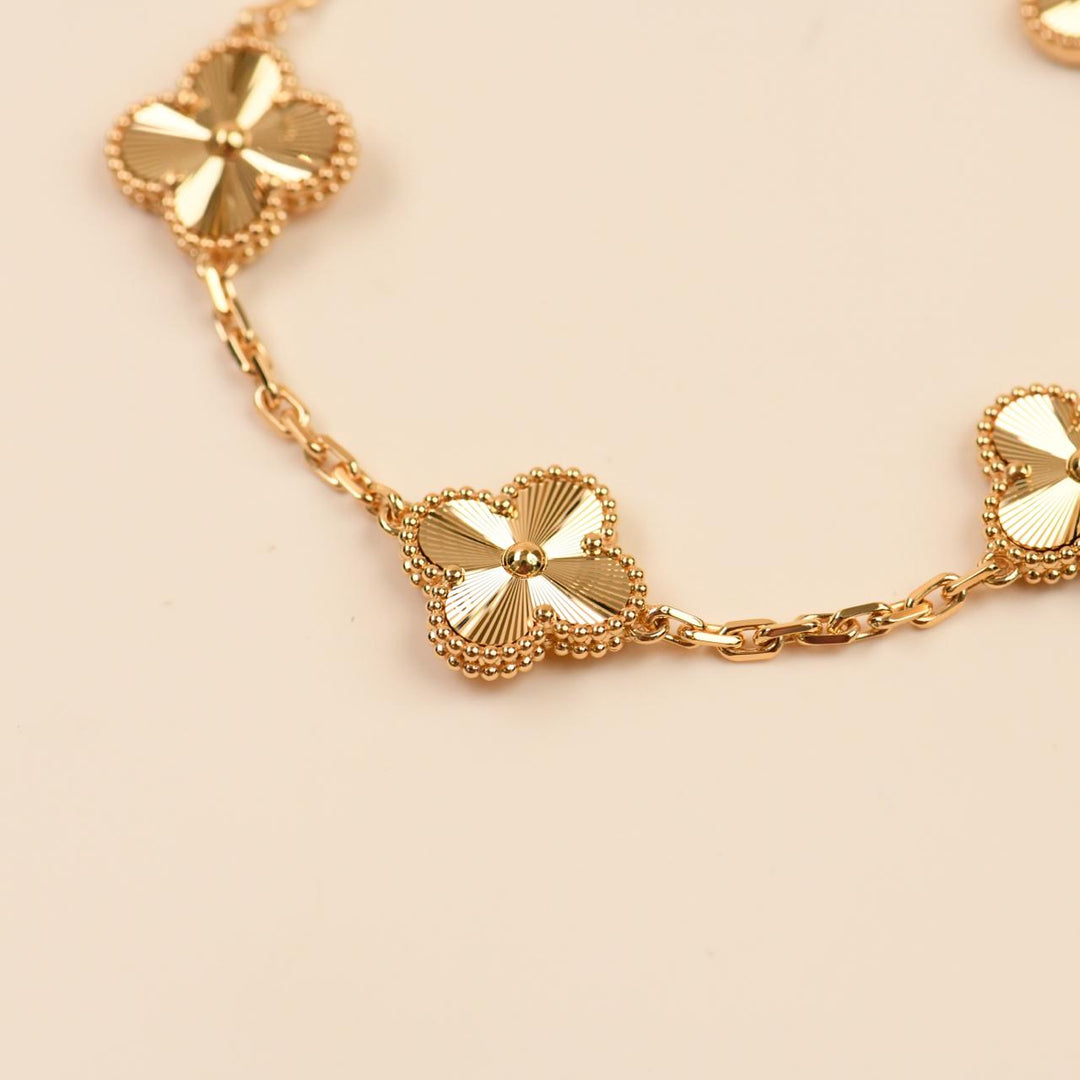Van Cleef & Arpels Vintage Alhambra Guilloché 5 Motifs Bracelet 18K Yellow Gold