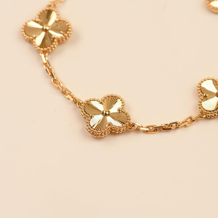 Van Cleef & Arpels Vintage Alhambra Guilloché 5 Motifs Bracelet 18K Yellow Gold