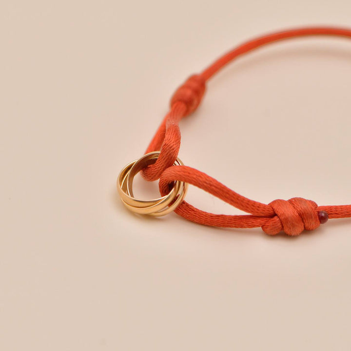 Authentic Full Set Cartier Trinity Red Silk Cord Bracelet 18K Rose Gold