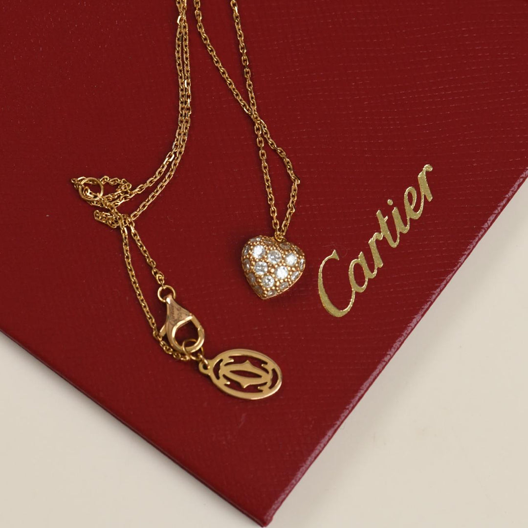 Authentic Cartier Pavé Diamond Heart Pendant Necklace in 18K Rose Gold