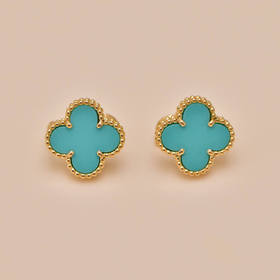 Authentic Preloved Van Cleef Vintage Alhambra Turquoise Earrings 18K Yellow Gold