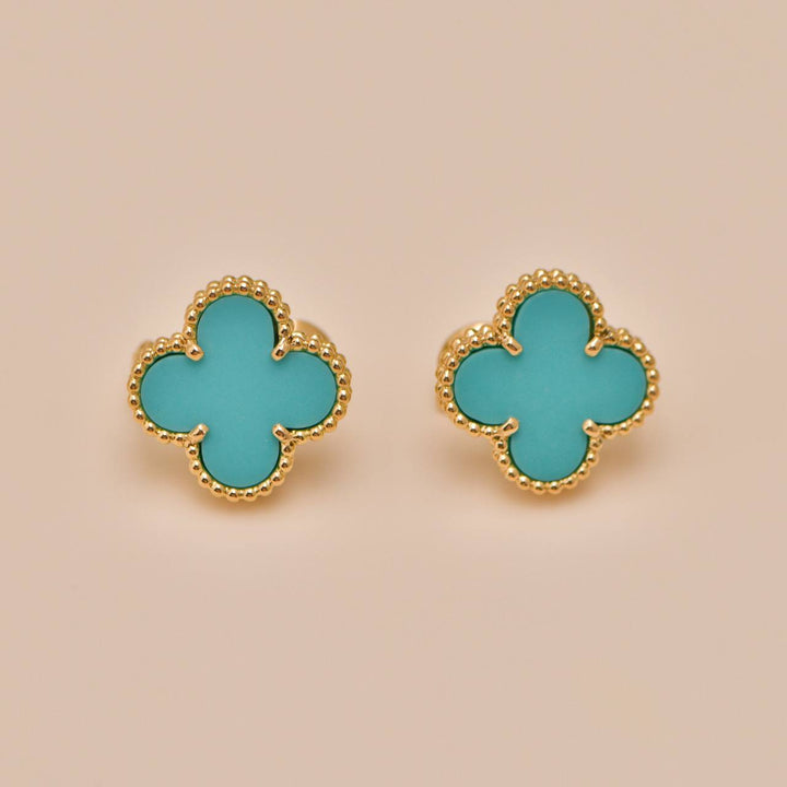 Authentic Preloved Van Cleef Vintage Alhambra Turquoise Earrings 18K Yellow Gold