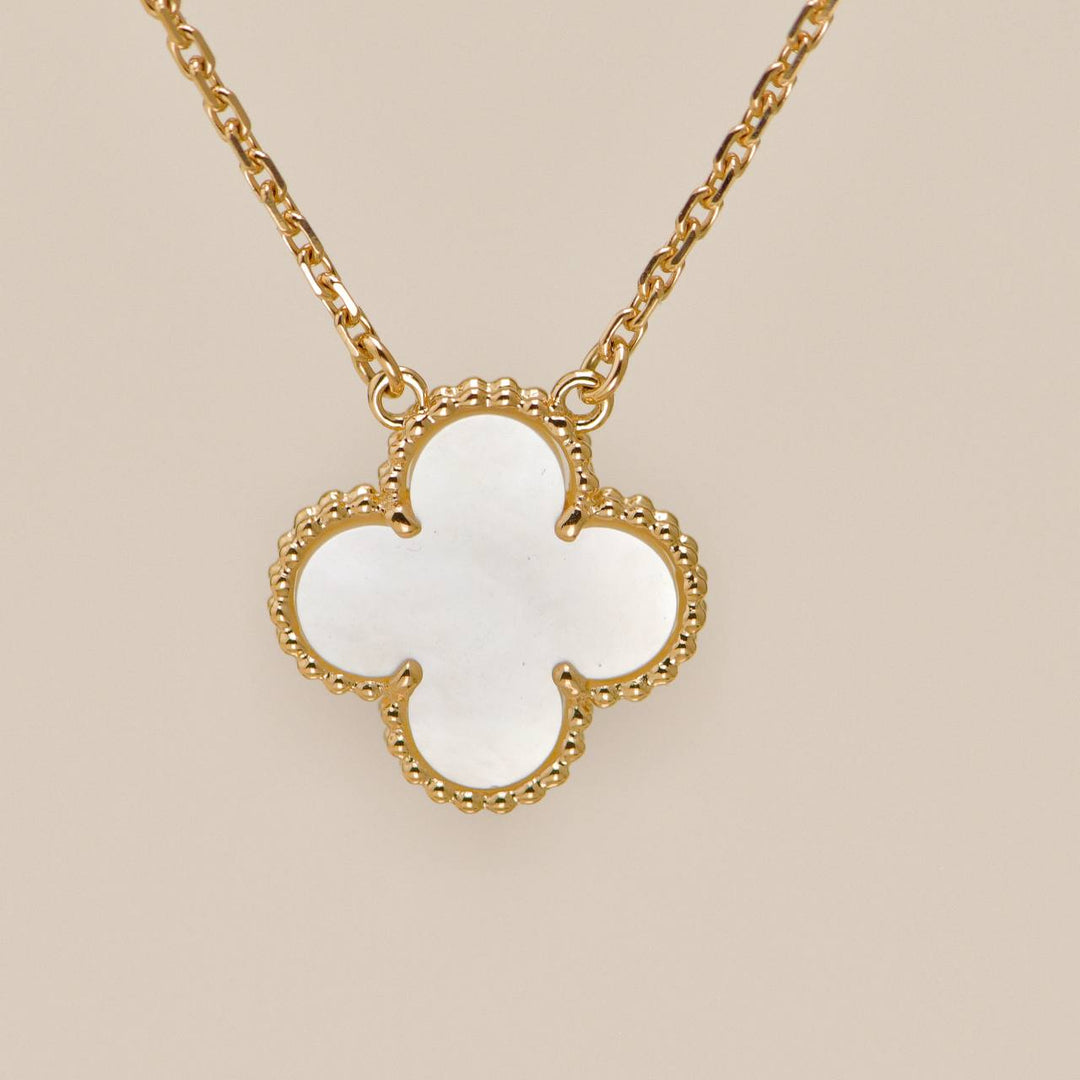 Authentic VCA Vintage Alhambra Necklace Mother of Pearl 18K Yellow Gold