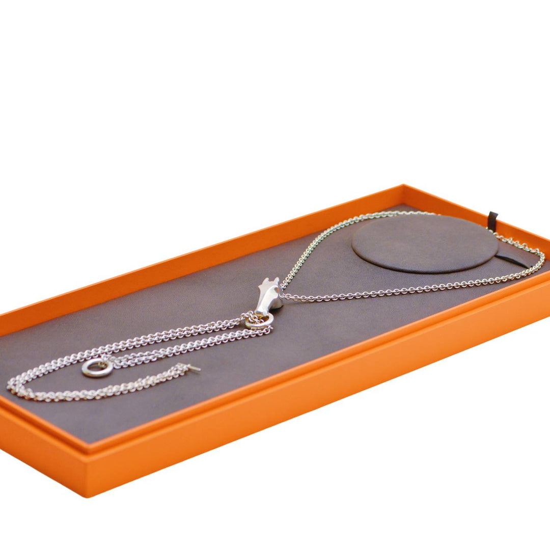 Preowned Authentic Hermès Galop Horse Motif Silver Necklace Large Model