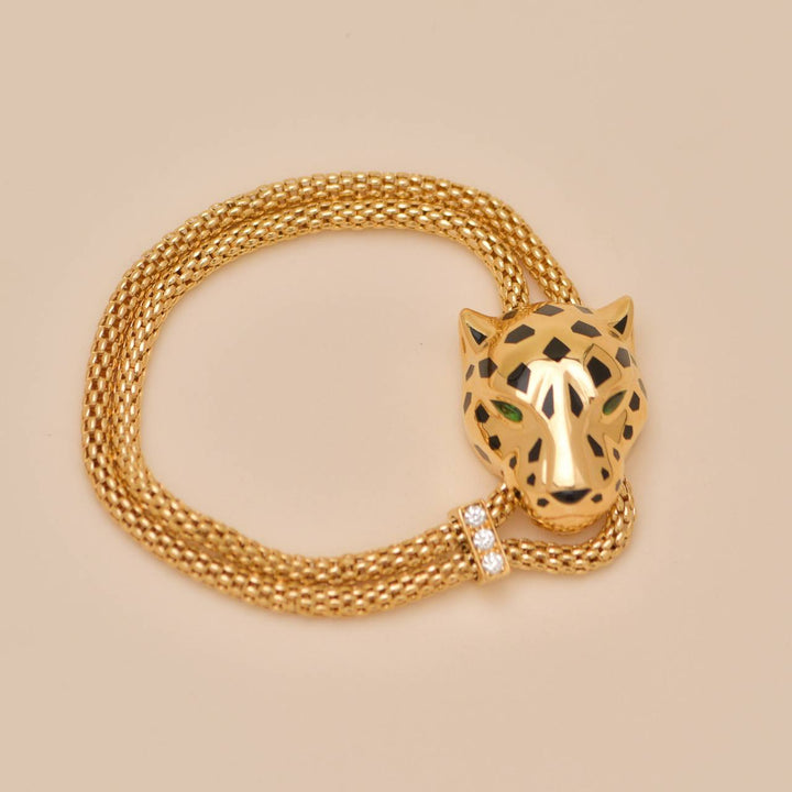 Authentic Cartier Panthère Bracelet with Lacquer and Tsavorite Garnets 18K Yellow Gold