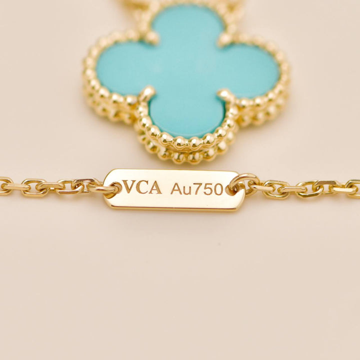 Preowned Van Cleef Vintage Alhambra Turquoise 18K Yellow Gold Pendant Necklace