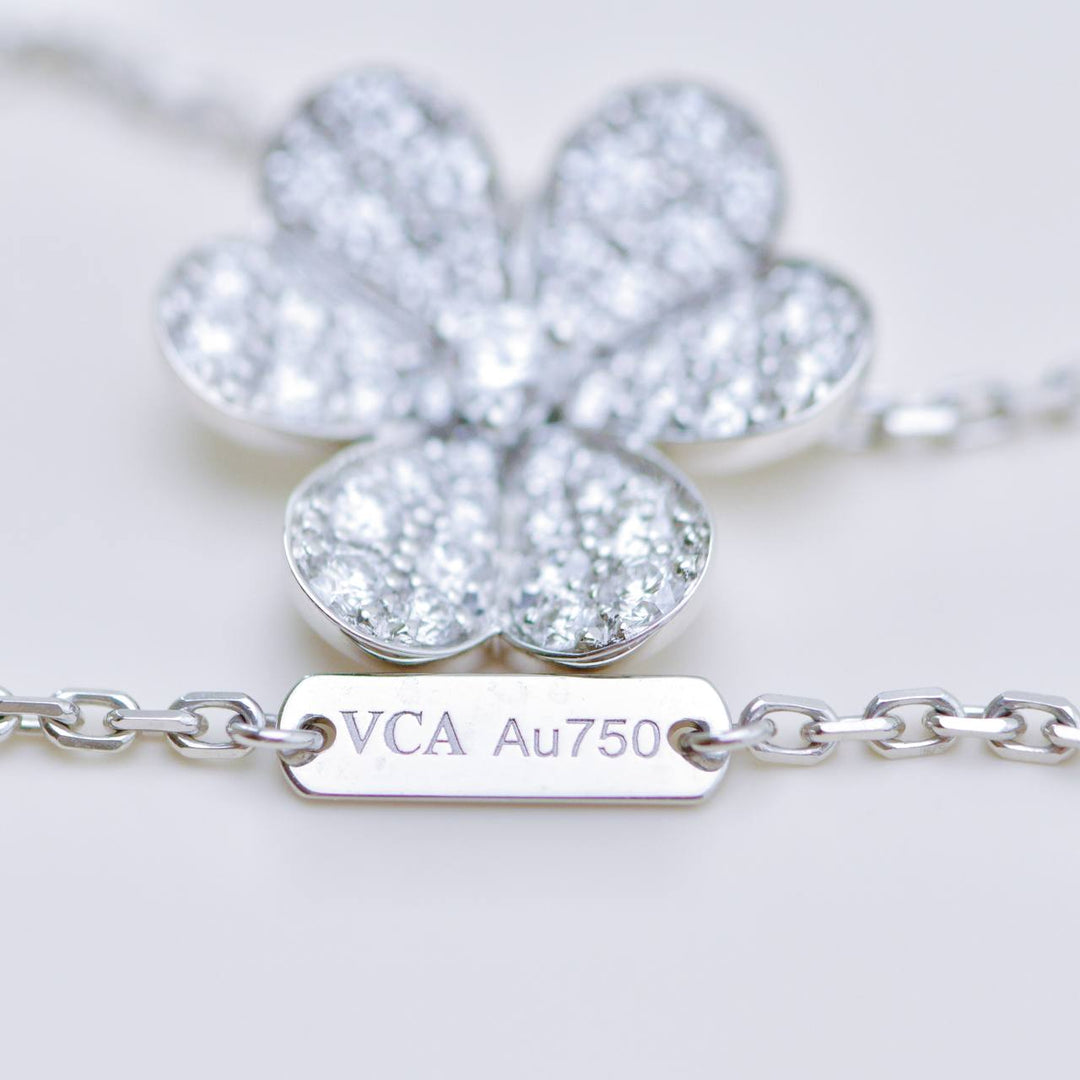 Used Authentic Full set Van Cleef Frivole Pavé Diamonds 18K White Gold Pendant Small Model