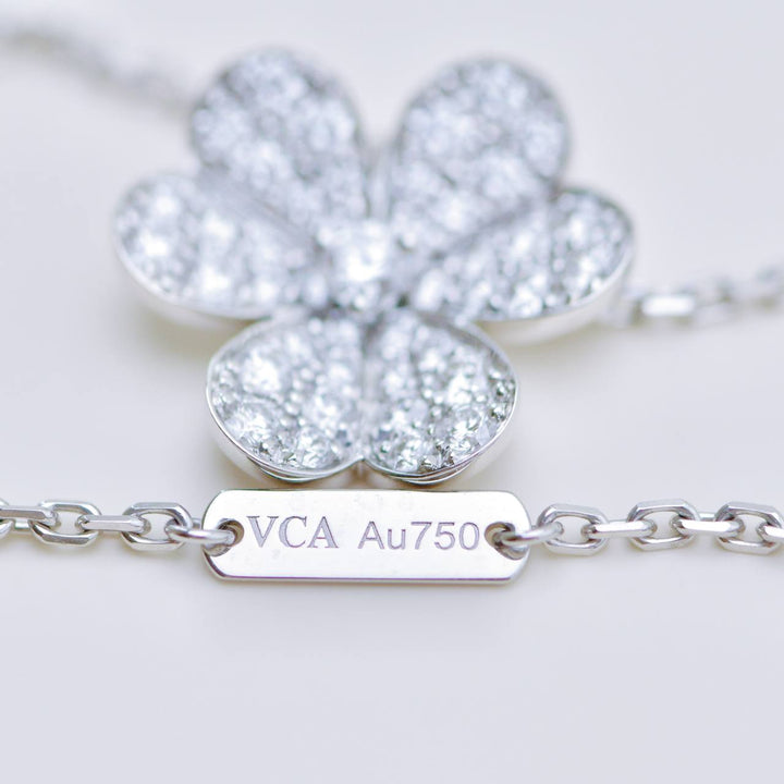 Used Authentic Full set Van Cleef Frivole Pavé Diamonds 18K White Gold Pendant Small Model