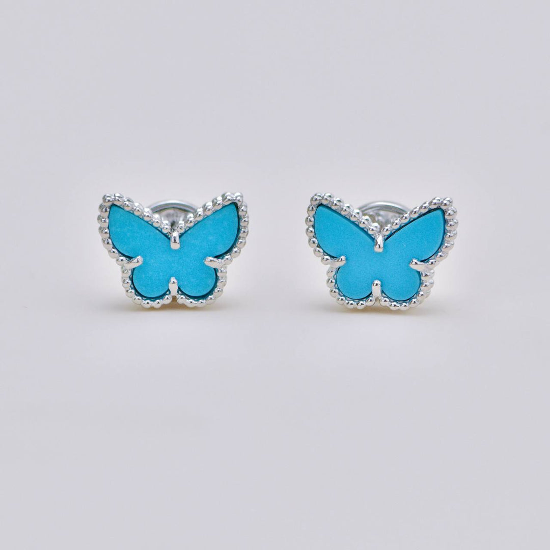 Second Hand Van Cleef & Arpels Sweet Alhambra Butterfly Turquoise 18K White Gold Stud Earrings