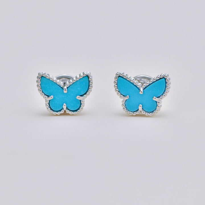 Second Hand Van Cleef & Arpels Sweet Alhambra Butterfly Turquoise 18K White Gold Stud Earrings