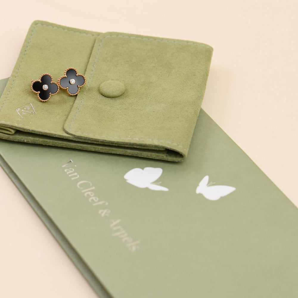 Preowned Van Cleef & Arpels Vintage Alhambra Diamond Onyx Earrings