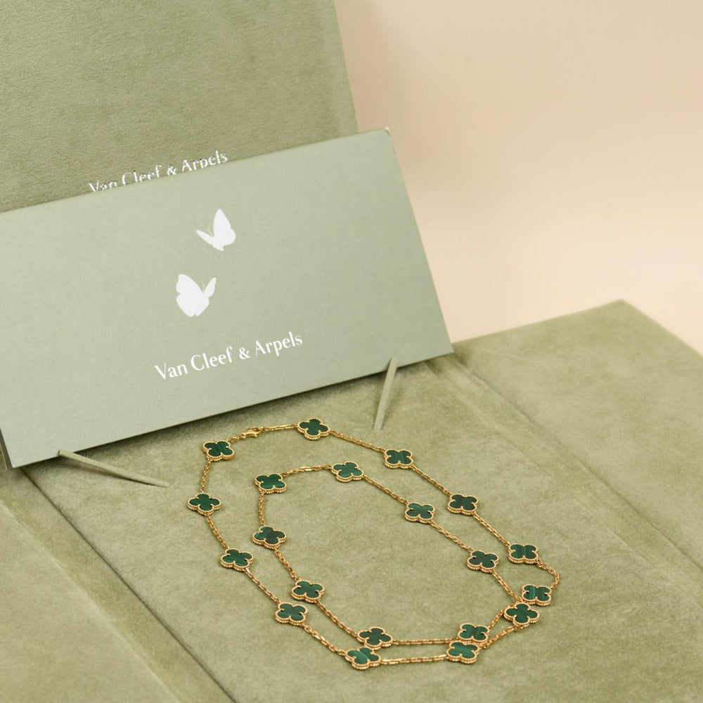 Authentic Preloved Full set Van Cleef & Arpels Vintage Alhambra Malachite 20 Motif Necklace