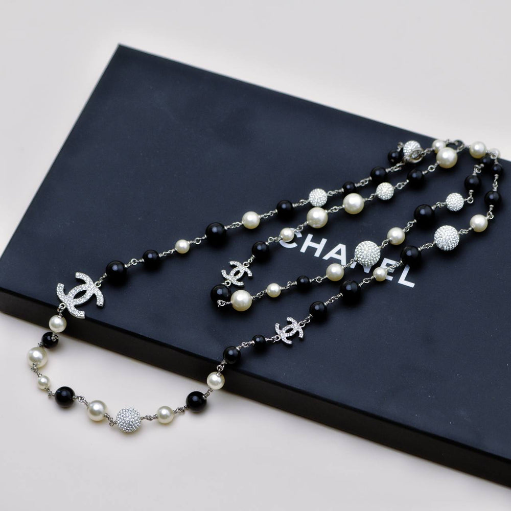 Authentic Preowned Chanel CC Faux Pearl and Crystals Sautoir Long Necklace