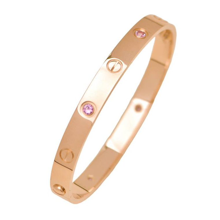Preowned Authentic Full set Cartier Love 4 Pink Sapphire Bracelet 18K Rose Gold