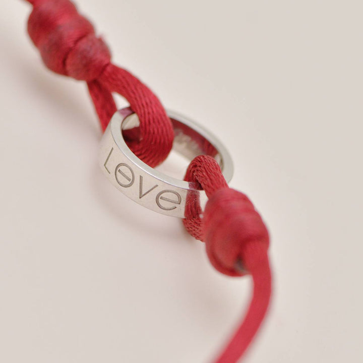 Used Authentic Cartier Love Cord Bracelet 18K White Gold on Red Silk