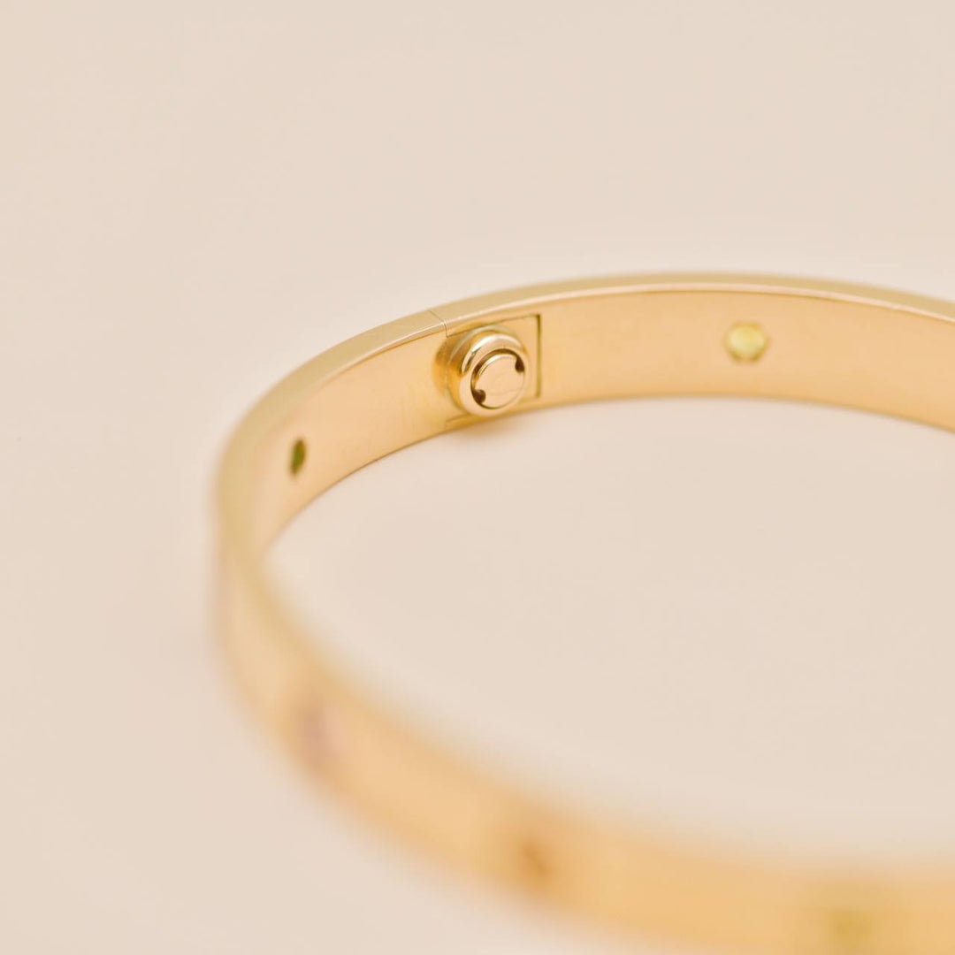 Authentic Preowned Cartier Love Rainbow Multi Gem Bracelet 18K Rose Gold Size 17