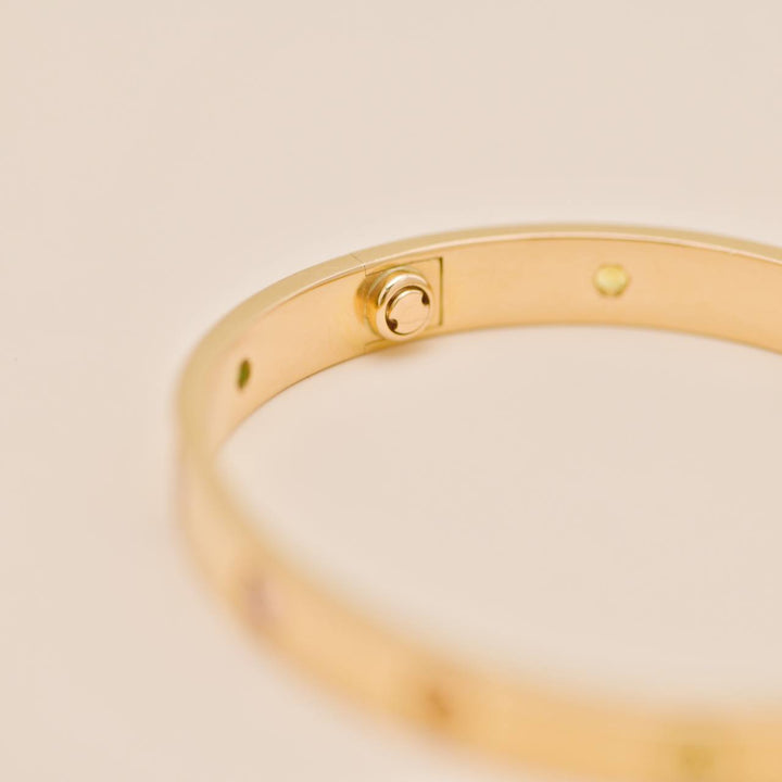 Authentic Preowned Cartier Love Rainbow Multi Gem Bracelet 18K Rose Gold Size 17
