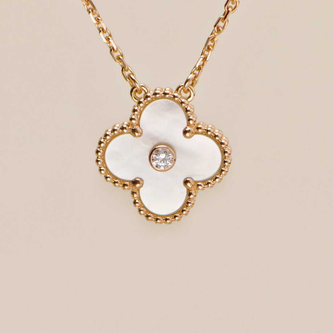 Van Cleef & Arpels Alhambra 2012 Holiday Necklace Diamond Mother of Pearl