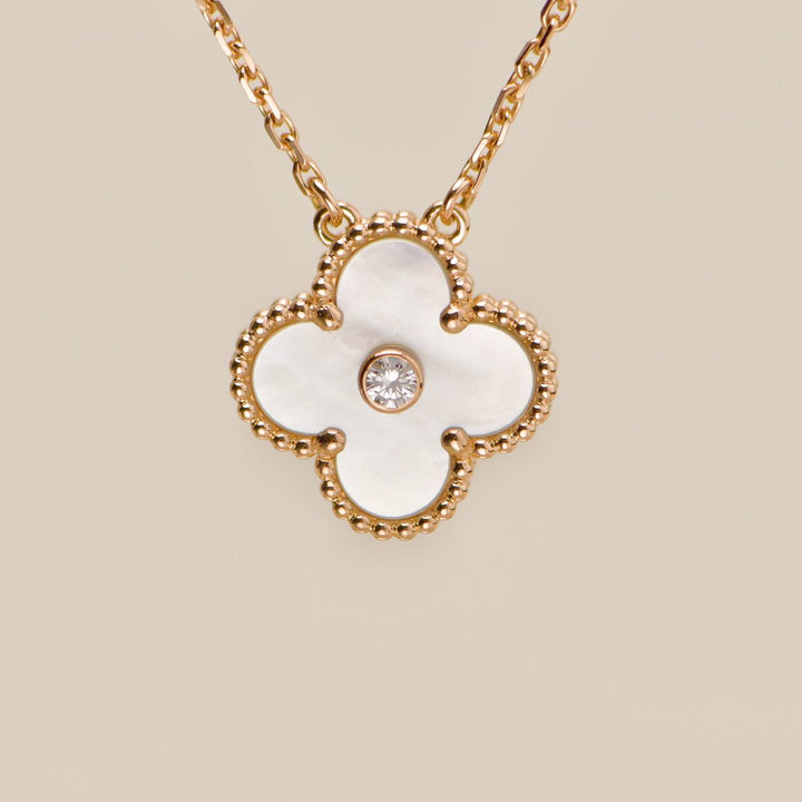 Van Cleef & Arpels Alhambra 2012 Holiday Necklace Diamond Mother of Pearl