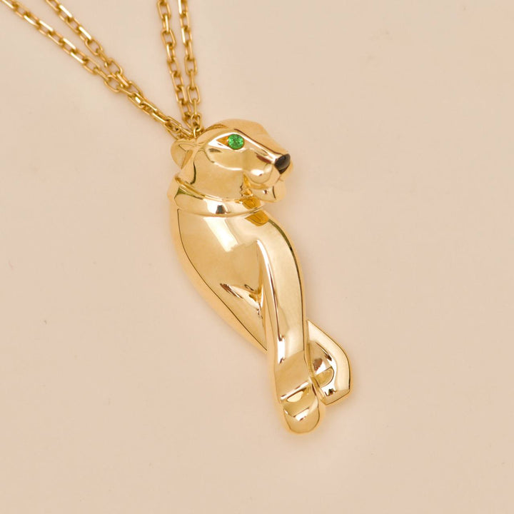 Preloved Cartier Panthère Tsavorite Onyx 18K Yellow Gold Pendant Necklace