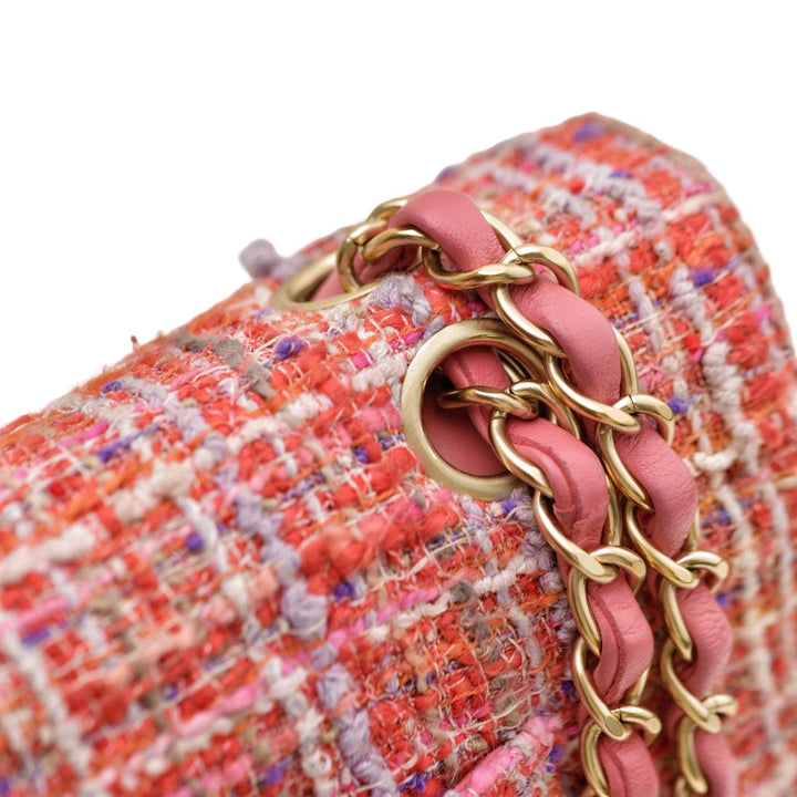 Second hand Authentic Chanel Double Flap Pink Tweed Quilted Bag