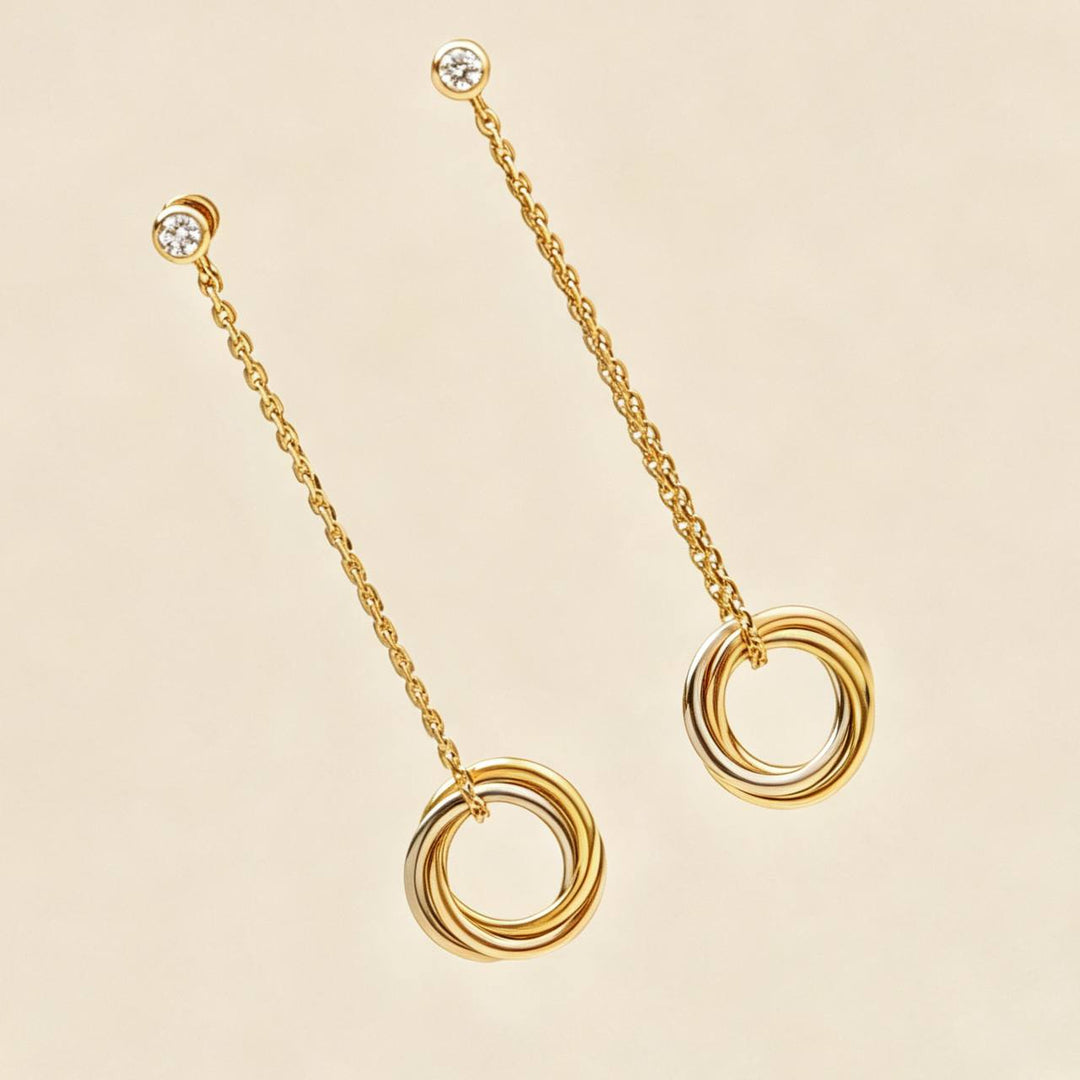 Second Hand Cartier Trinity Diamond Earrings 18K Yellow Rose and White Gold