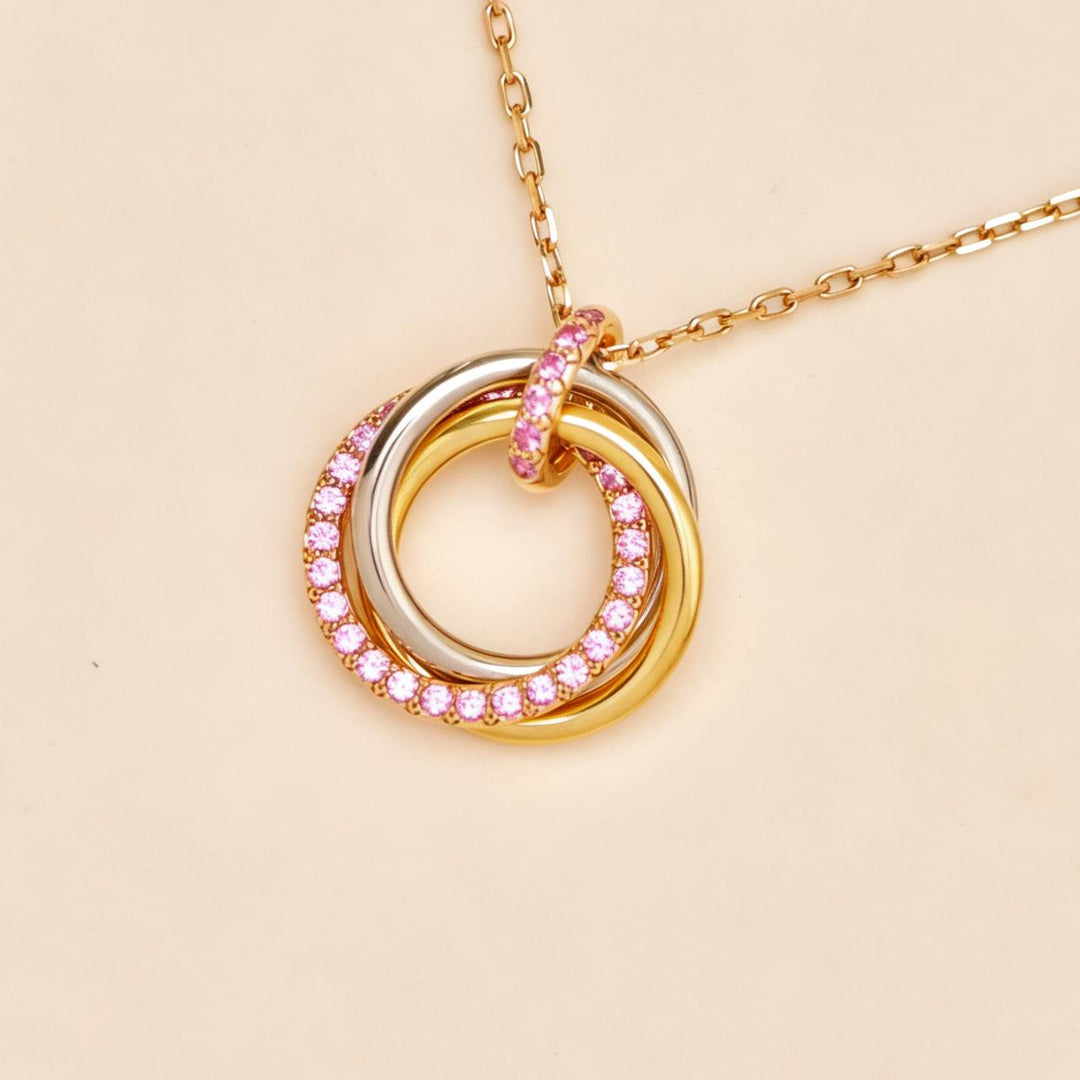 Used Authentic Cartier Trinity Pendant Necklace 18K Tri-color Gold with Pavé Pink Sapphires