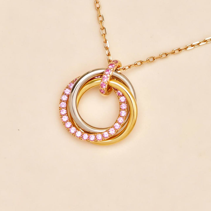 Used Authentic Cartier Trinity Pendant Necklace 18K Tri-color Gold with Pavé Pink Sapphires
