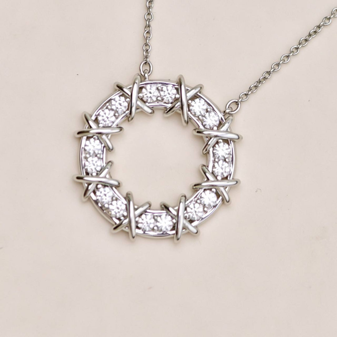 Authentic Tiffany & Co. Platinum Diamond Sixteen Stone Circle Pendant Necklace