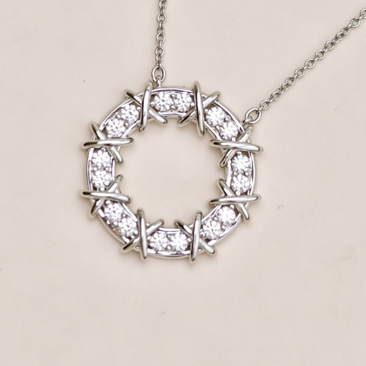 Authentic Tiffany & Co. Platinum Diamond Sixteen Stone Circle Pendant Necklace