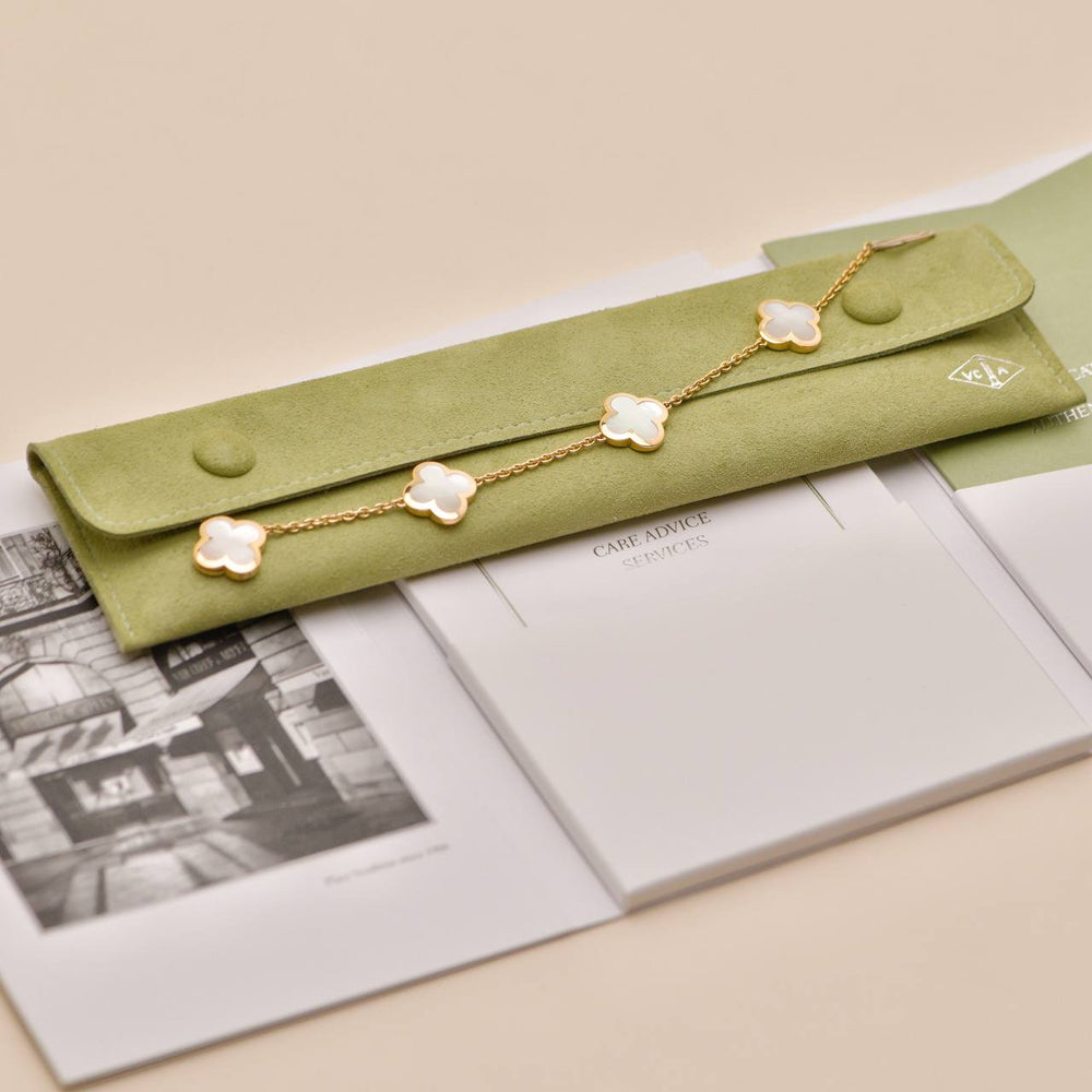 Preowned Authentic Van Cleef & Arpels Pure Alhambra Bracelet Mother of Pearl 18K Yellow Gold